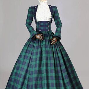 NWOT Victorian Choice Dickens Christmas Caroling Caroler 3PC Tartan Gown